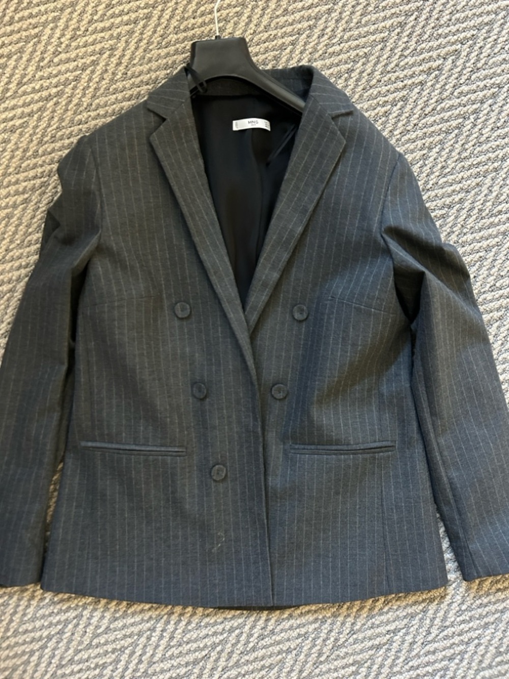 Mango Women's Double-Breasted Pinstripe Blazer in Dark Gray